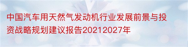 中国汽车用天然气发动机行业发展前景与投资战略规划建议报告20212027年